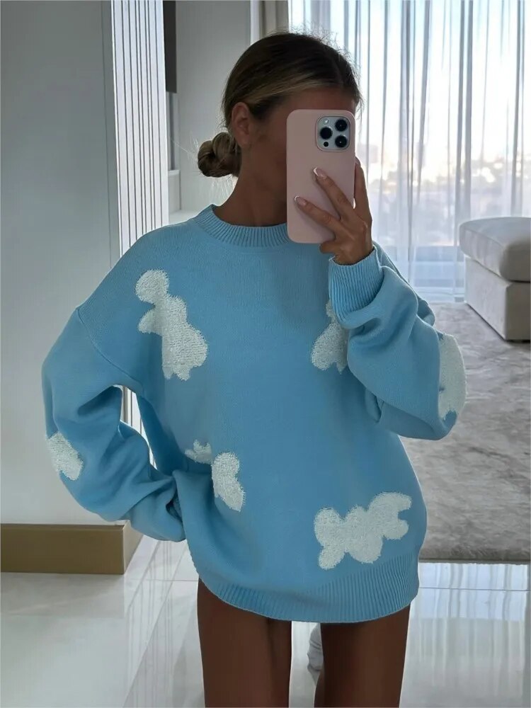 WW | Lässiger Pullover für Frauen mit Liebe Stickerei