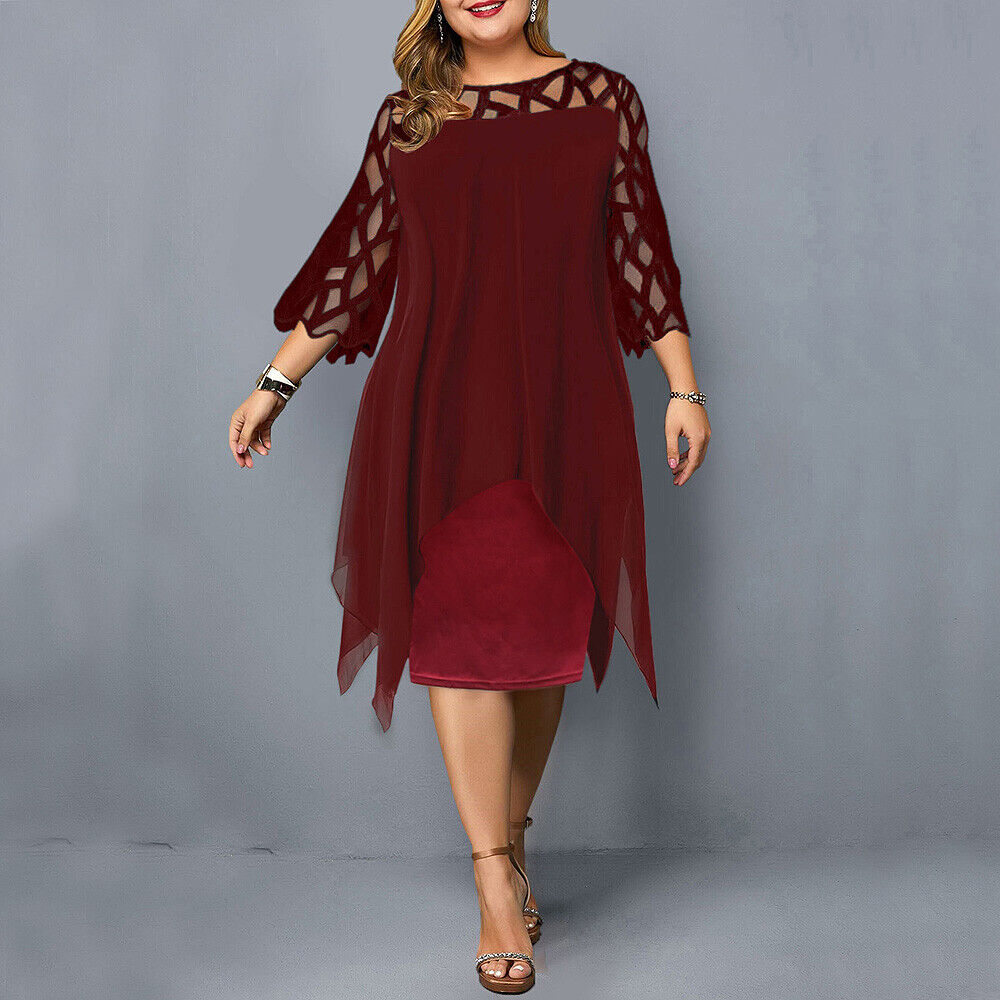 WW | Elegantes Midi-Kleid mit Transparenten Ärmeln für Damen