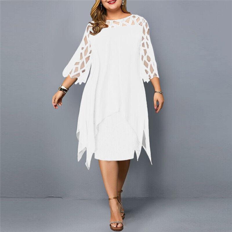 WW | Elegantes Midi-Kleid mit Transparenten Ärmeln für Damen
