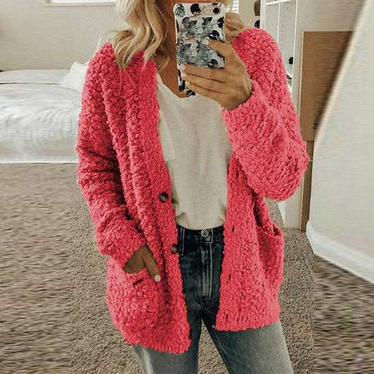 WW | Strickjacke Wolle Übergroß Fit Grobstrick Offene Vorderseite Mit Knöpfen