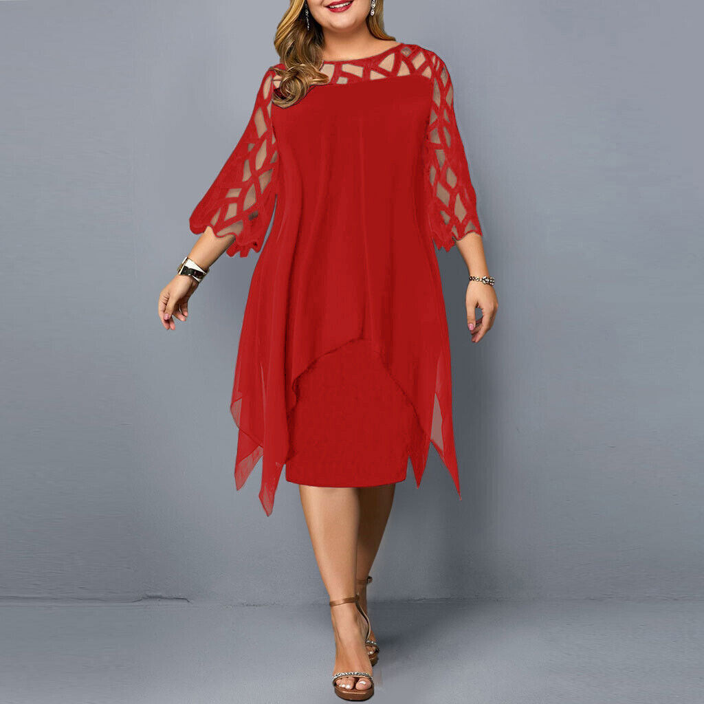 WW | Elegantes Midi-Kleid mit Transparenten Ärmeln für Damen