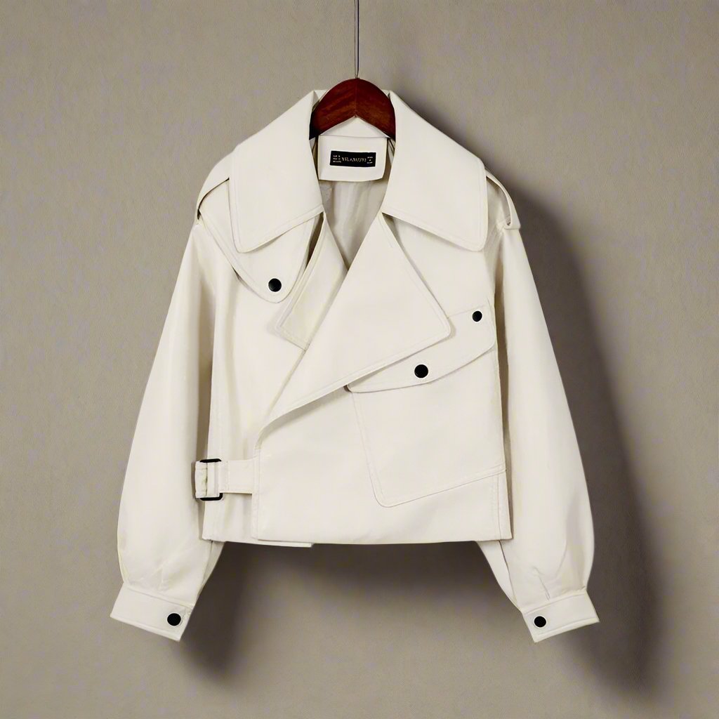 WW | Elegant Large Button Leather Jacket for Women - Perfect for Transitional Seasons
