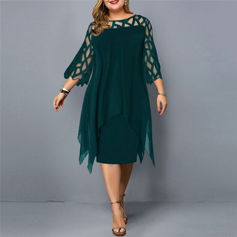 WW | Elegantes Midi-Kleid mit Transparenten Ärmeln für Damen