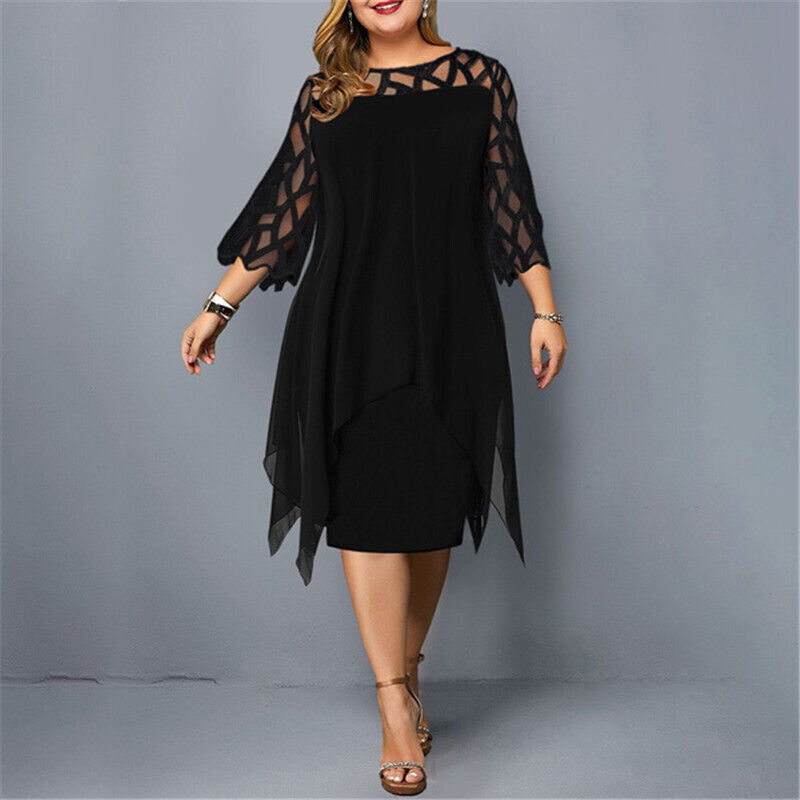 WW | Elegantes Midi-Kleid mit Transparenten Ärmeln für Damen