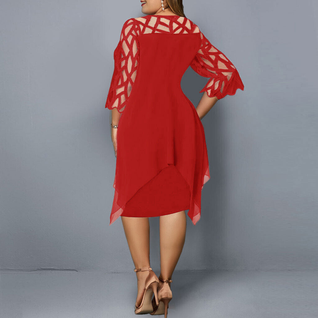 WW | Elegantes Midi-Kleid mit Transparenten Ärmeln für Damen