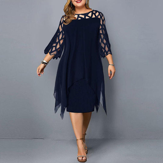 WW | Elegantes Midi-Kleid mit Transparenten Ärmeln für Damen