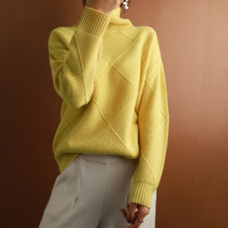WW | Hoher Kragen Weiches Strickmaterial Mit Geometrischem Muster Lockere Passform