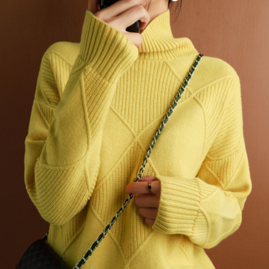 WW | Hoher Kragen Weiches Strickmaterial Mit Geometrischem Muster Lockere Passform