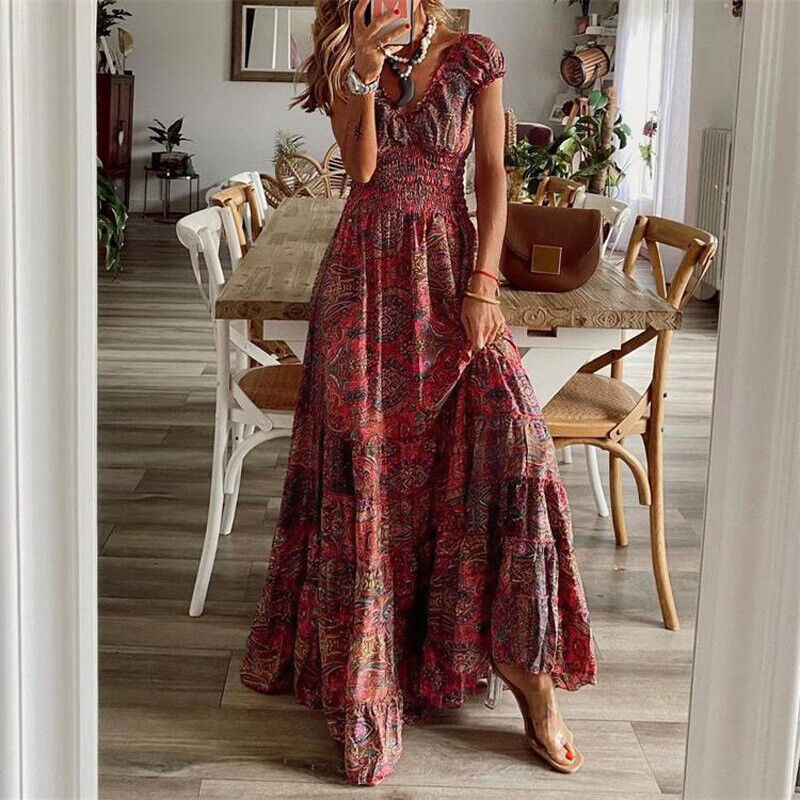 WW | Taille-Knautschende Lange Kleid In Bohemian Stil