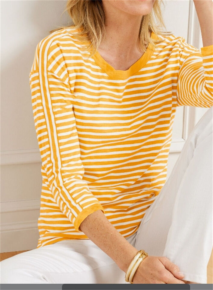 WW | Orange, Marineblau und Weiß Gestreifter Langarmpullover