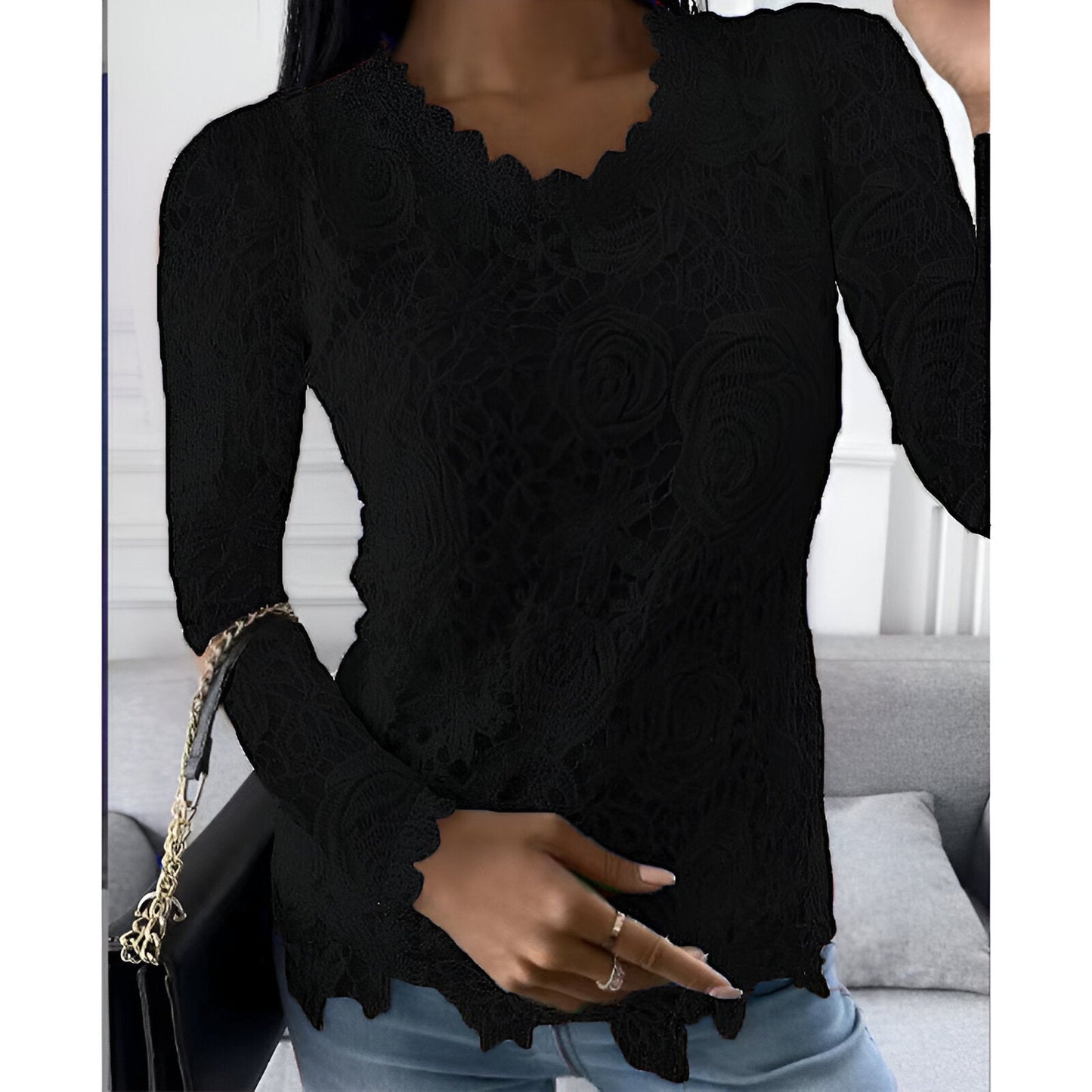 WW | Elegant Lace Blouse with Long Sleeves