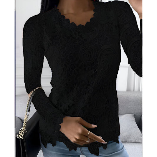 WW | Elegante Spitzenbluse mit Langen Ärmeln