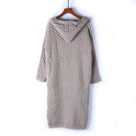 WW | Strickjacke Übergröße Passform Wolltextur Kabelstrick Kapuze Offene Vorderseite