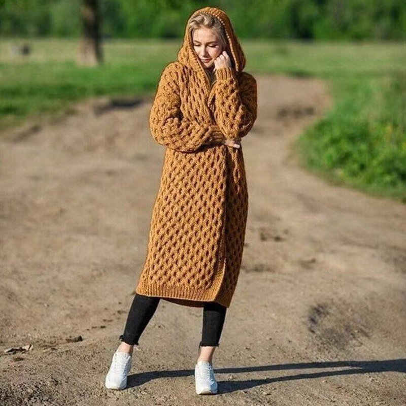WW | Warme Damen-Strickjacke mit Kapuze