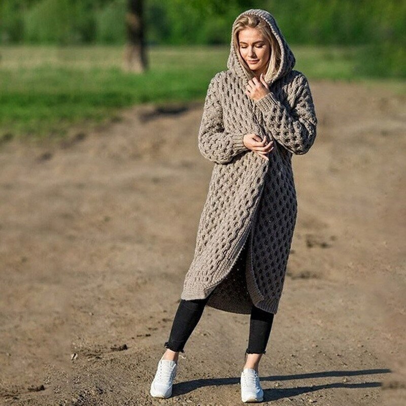 WW | Warme Damen-Strickjacke mit Kapuze