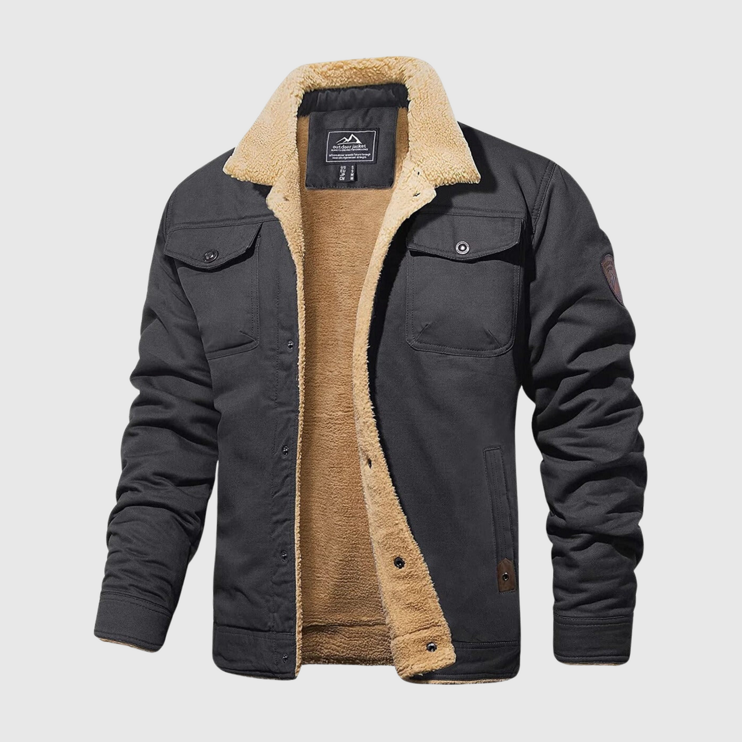 WW | Herren Winterjacke Mit Vorderem Knopfverschluss Und Taschen Detail Design