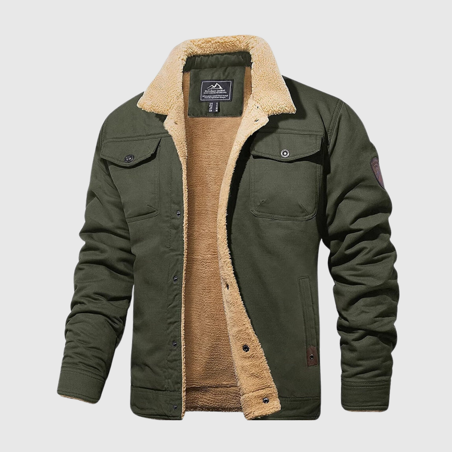 WW | Herren Winterjacke Mit Vorderem Knopfverschluss Und Taschen Detail Design