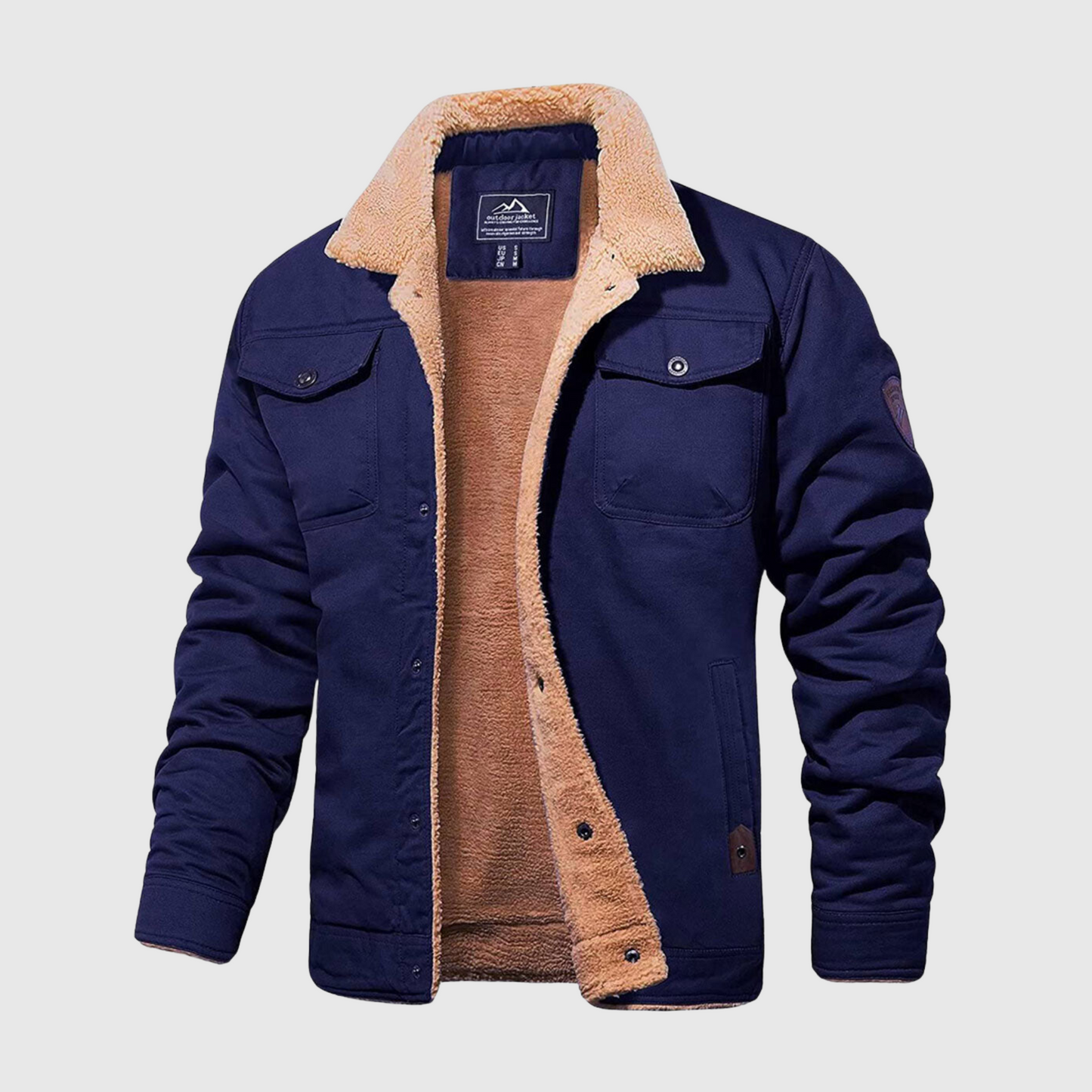 WW | Herren Winterjacke Mit Vorderem Knopfverschluss Und Taschen Detail Design