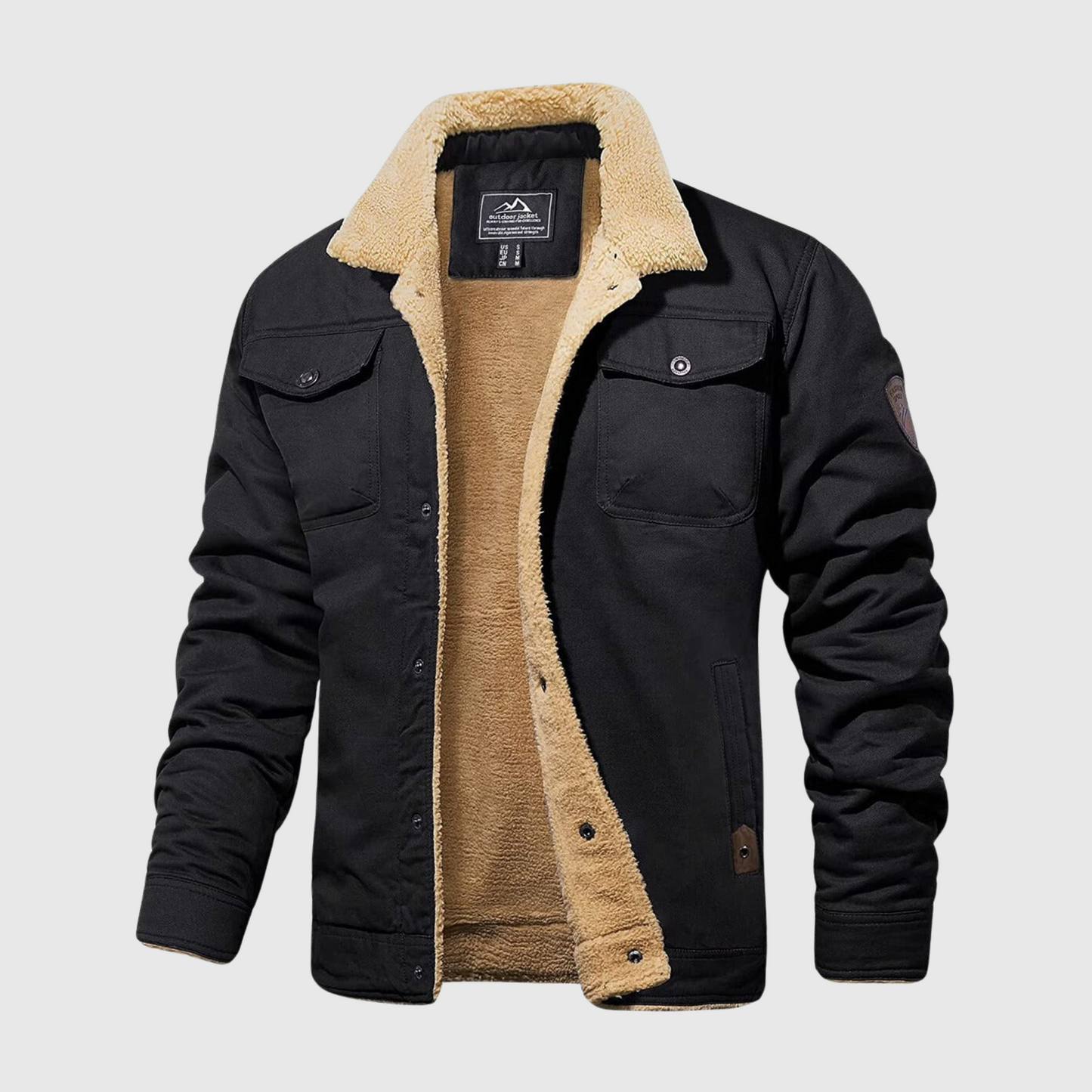 WW | Herren Winterjacke Mit Vorderem Knopfverschluss Und Taschen Detail Design