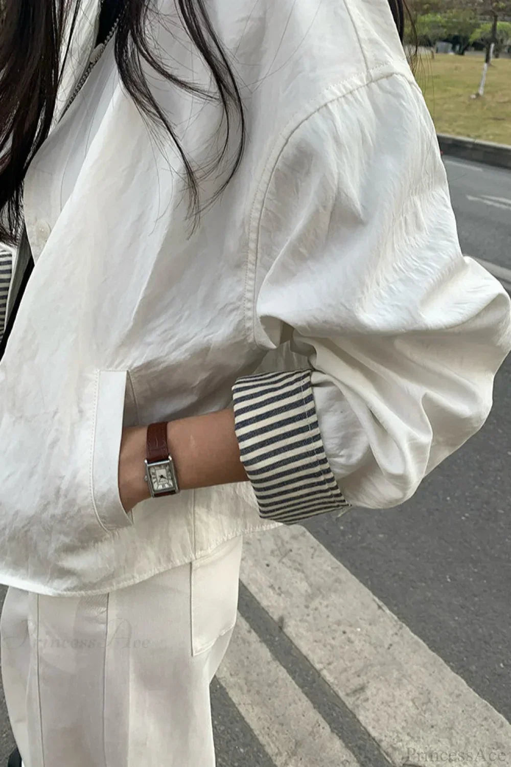 WW | Gestreifter Ärmel Patchwork Freizeitjacke