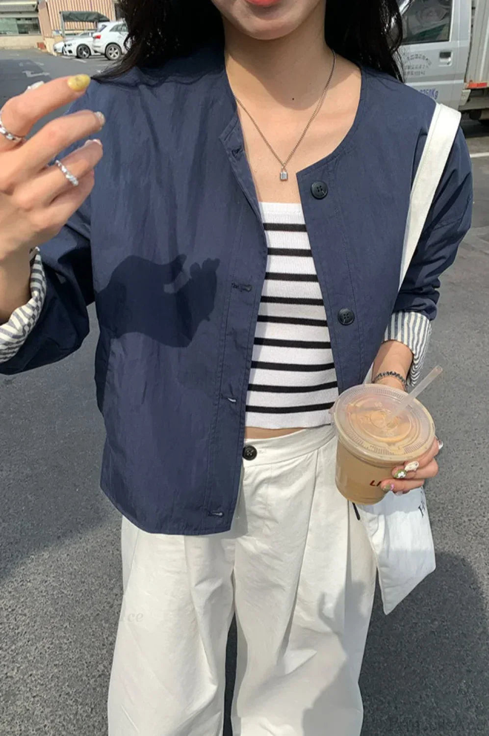 WW | Gestreifter Ärmel Patchwork Freizeitjacke