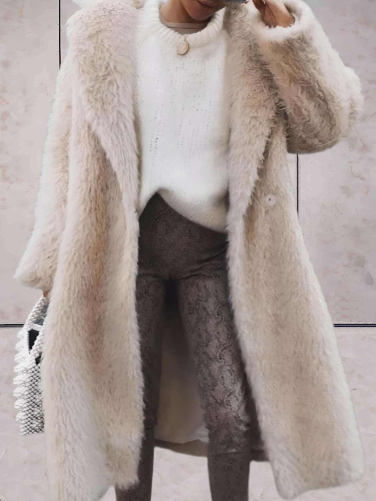 WW | Women's Long Faux Fur Jacket with Front Opening
