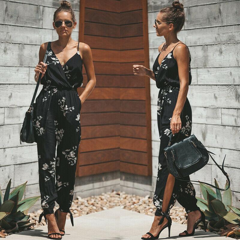 WW | Ärmelloser V-Ausschnitt Blumenkleid Spaghetti Riemen Locker