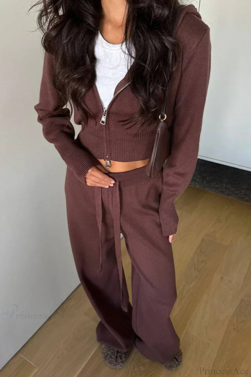 WW | Strick Kurz Reißverschlussjacke Relaxed Pants Zwei-Teile Set