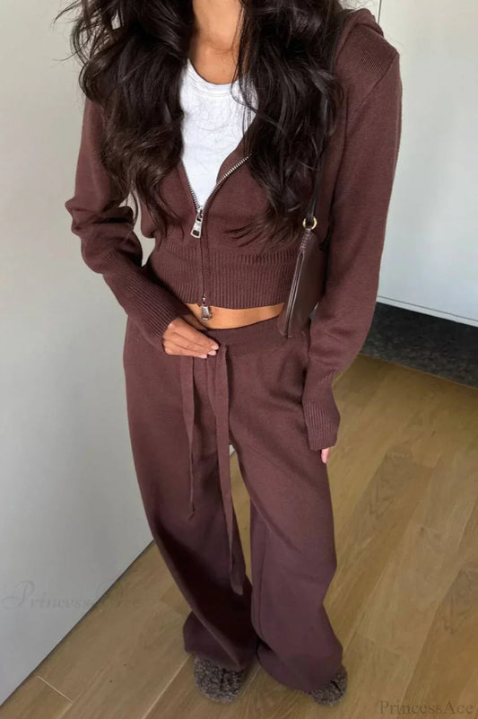 WW | Strick Kurz Reißverschlussjacke Relaxed Pants Zwei-Teile Set