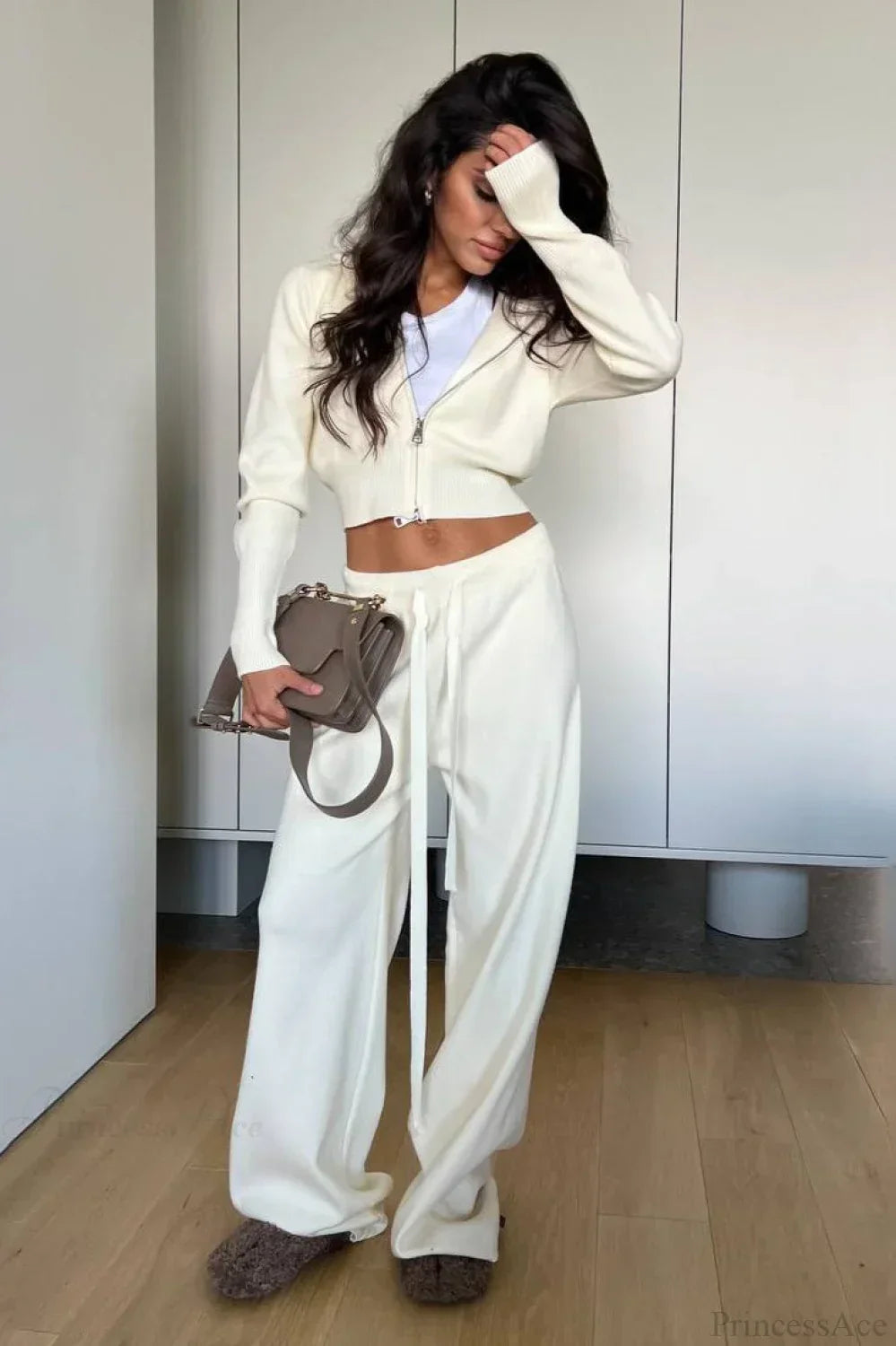 WW | Strick Kurz Reißverschlussjacke Relaxed Pants Zwei-Teile Set