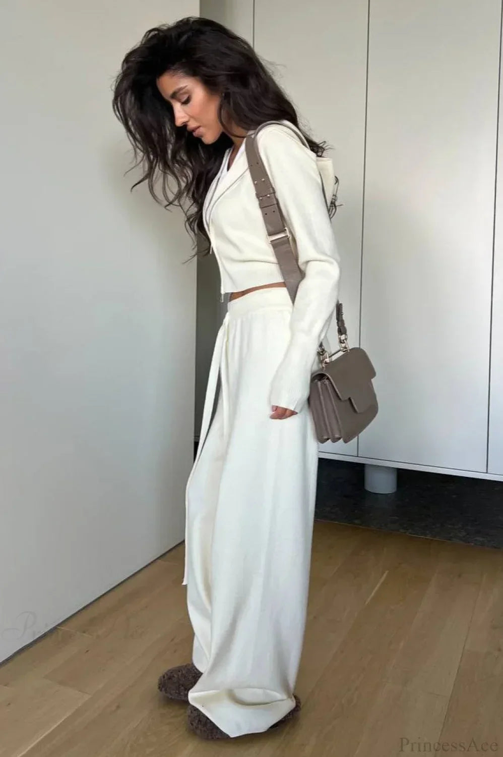 WW | Strick Kurz Reißverschlussjacke Relaxed Pants Zwei-Teile Set