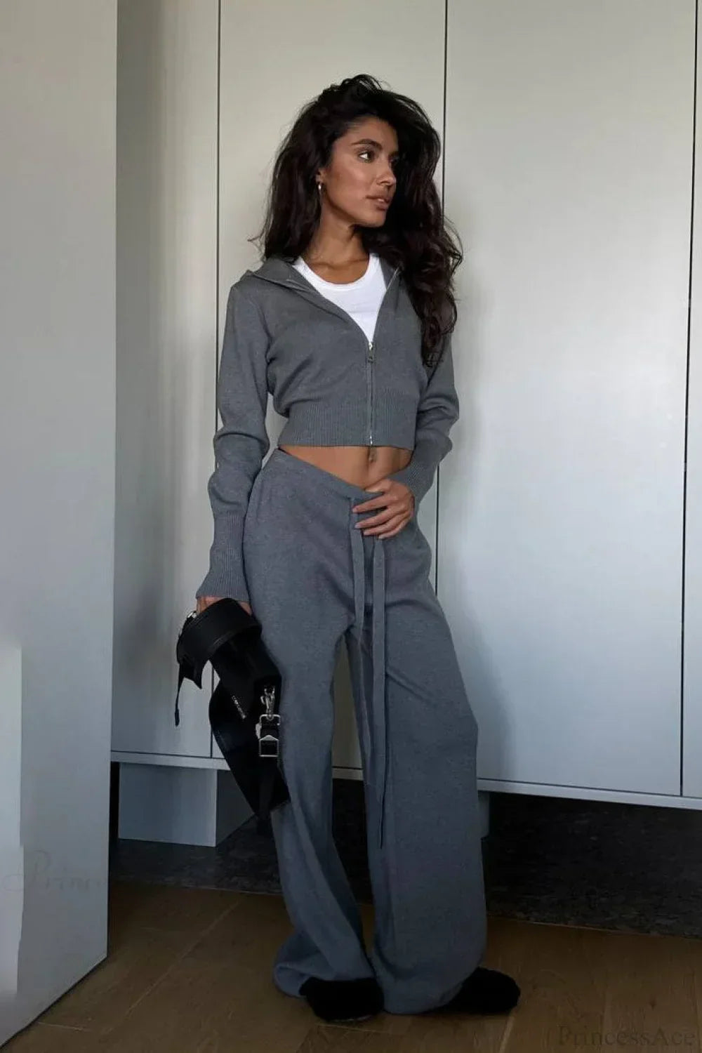 WW | Strick Kurz Reißverschlussjacke Relaxed Pants Zwei-Teile Set