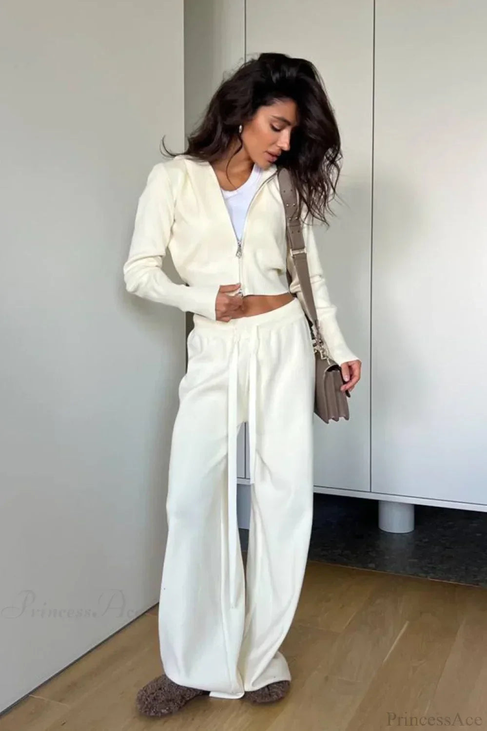 WW | Strick Kurz Reißverschlussjacke Relaxed Pants Zwei-Teile Set