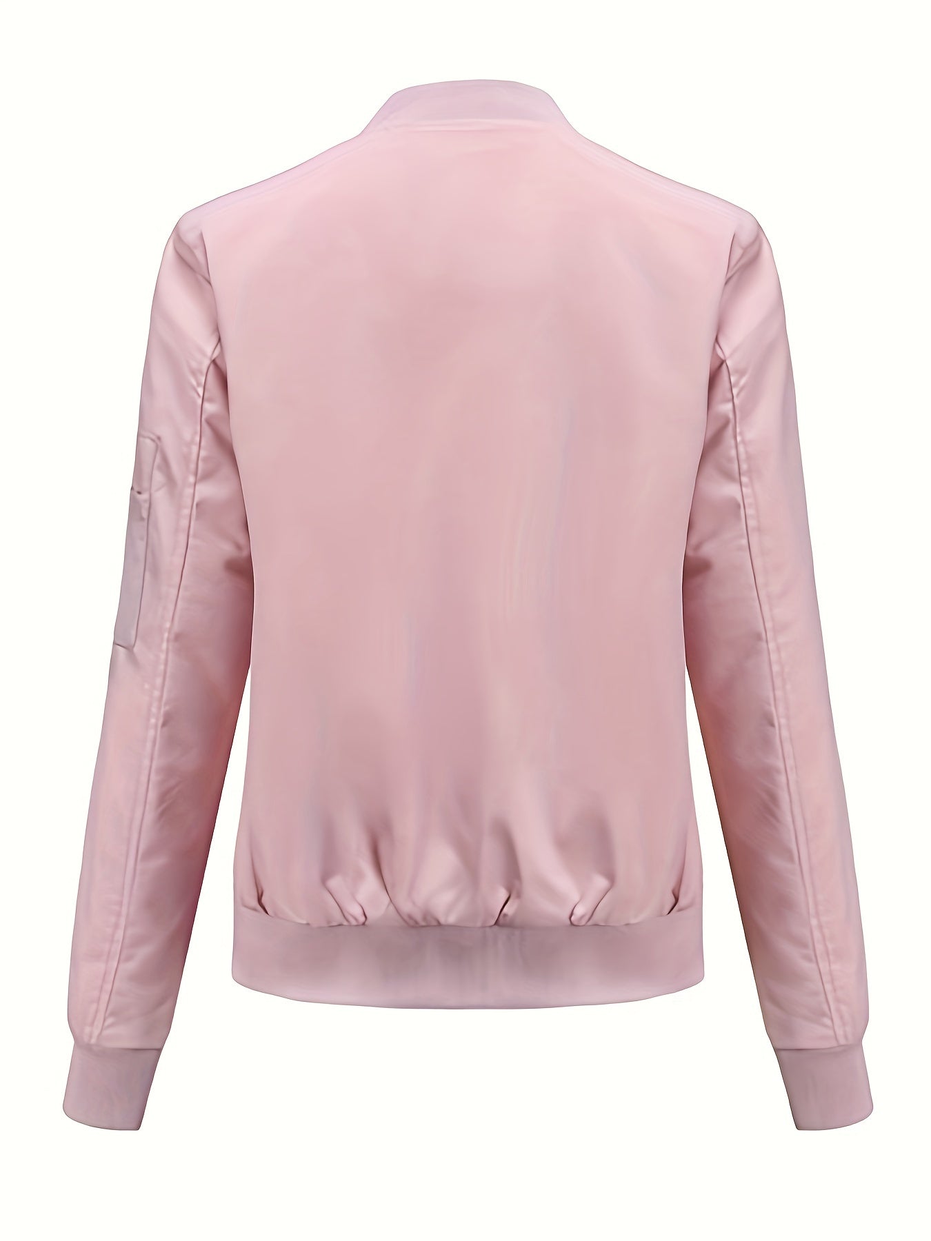 WW | Solid Polyester Baseball Collar Bomber Jacket with Zipper Pocket
