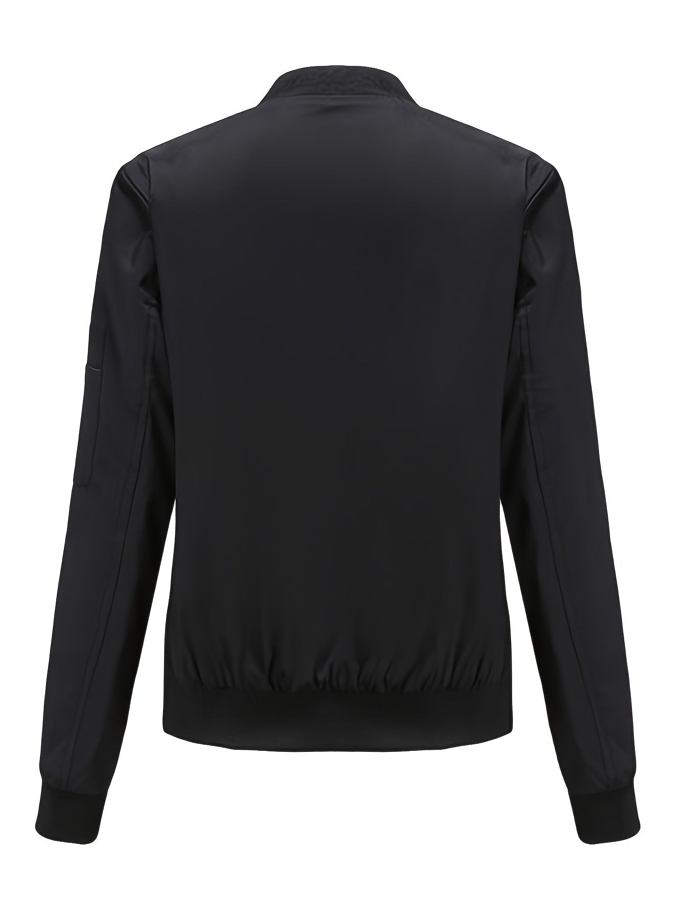WW | Solid Polyester Baseball Collar Bomber Jacket with Zipper Pocket