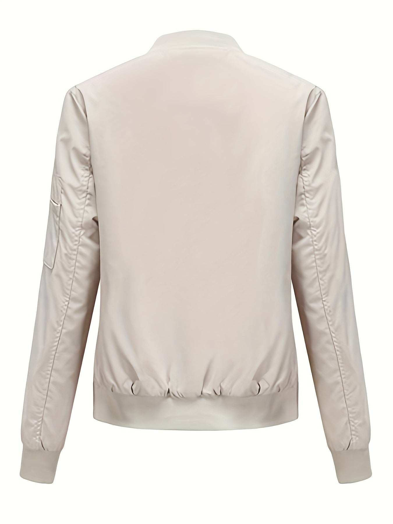 WW | Solid Polyester Baseball Collar Bomber Jacket with Zipper Pocket