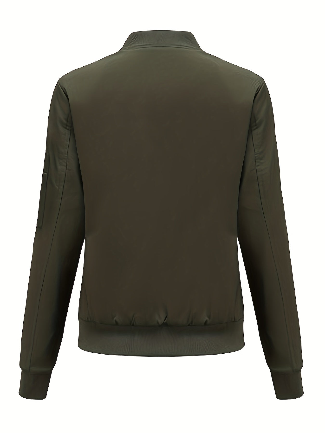 WW | Solid Polyester Baseball Collar Bomber Jacket with Zipper Pocket