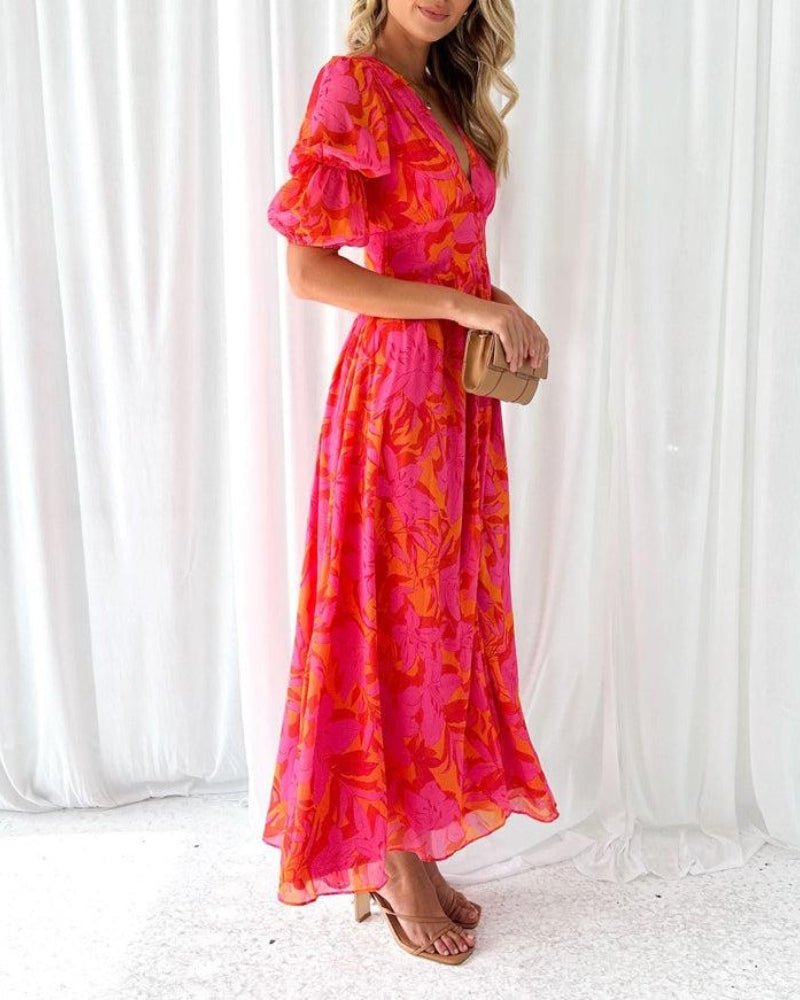 WW | Elegante Maxikleid In Rot Rosa