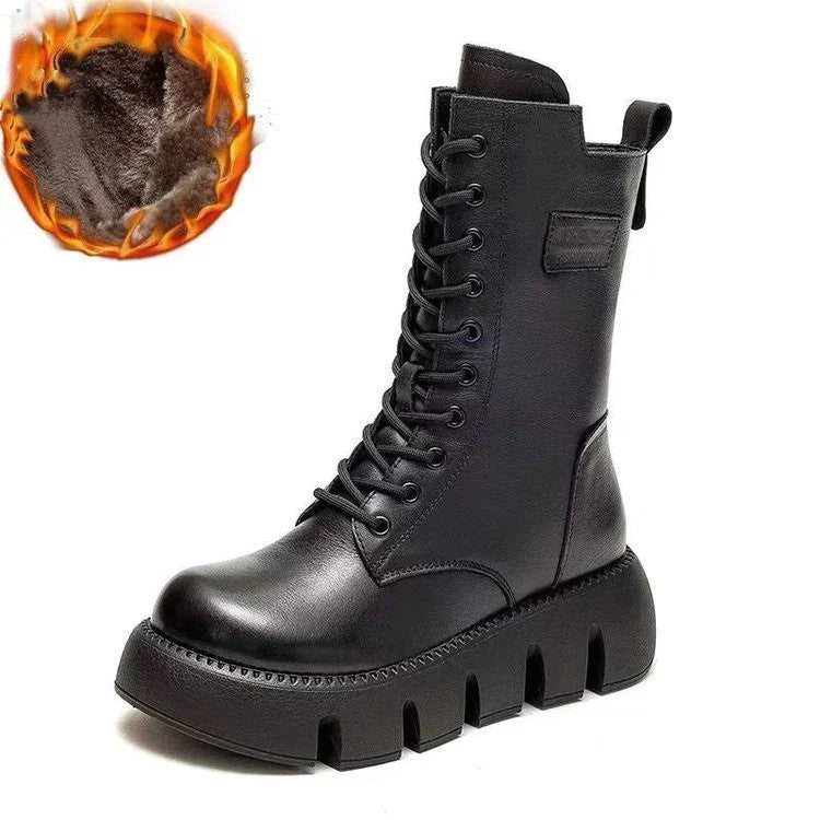 WW | Leder Stiefeletten mit Plateau und Reißverschluss für Damen - Ideal für Alltag