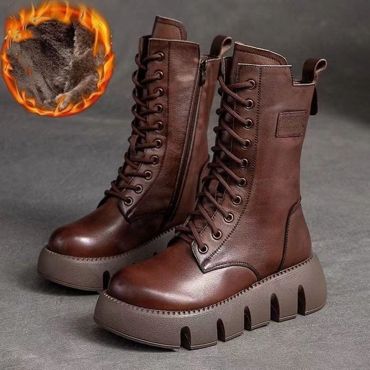 WW | Leder Stiefeletten mit Plateau und Reißverschluss für Damen - Ideal für Alltag
