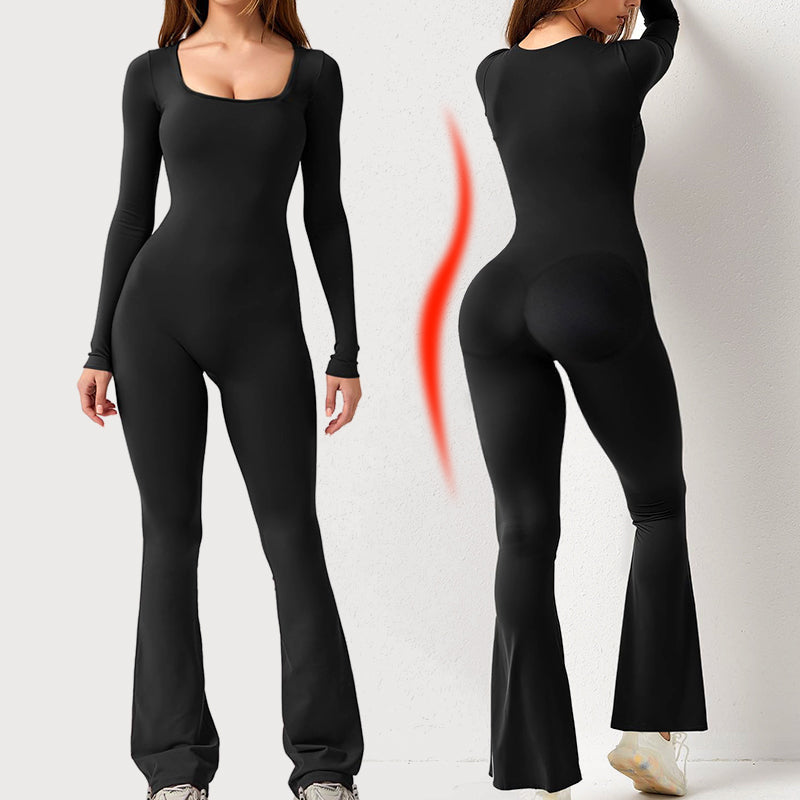 Amari - Women's Long-Sleeve Square-Neck Wide-Leg Jumpsuit