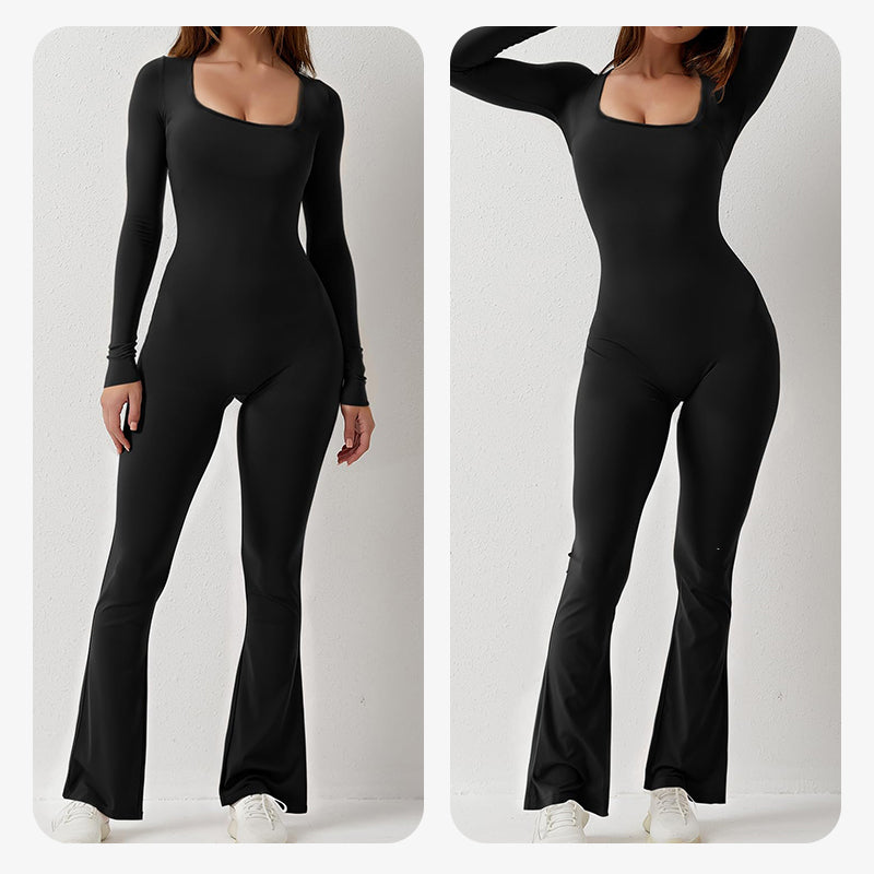 Amari - Women's Long-Sleeve Square-Neck Wide-Leg Jumpsuit