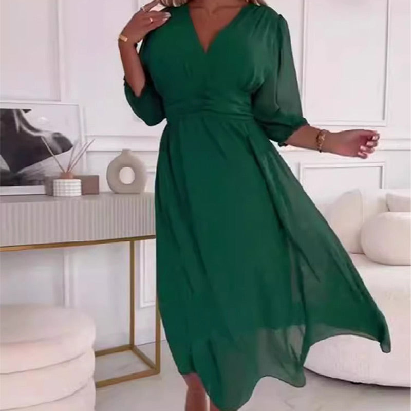 WW | Damen V-Ausschnitt Leichte Chiffon Kleider