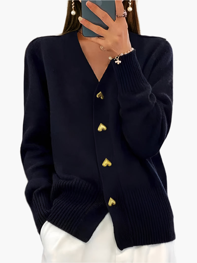 WW | Cardigan mit Herzknöpfen - Eleganter Strickpullover für Alltag und Büro