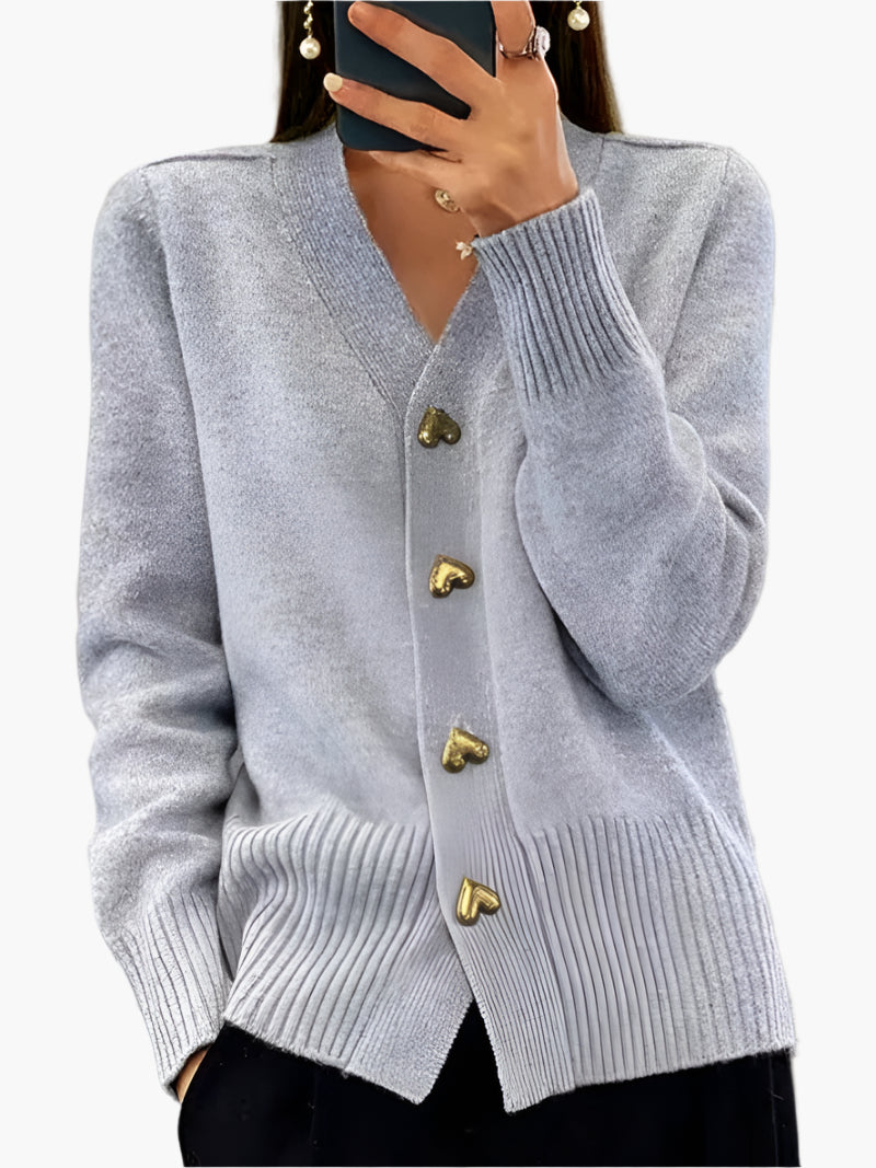 WW | Cardigan mit Herzknöpfen - Eleganter Strickpullover für Alltag und Büro