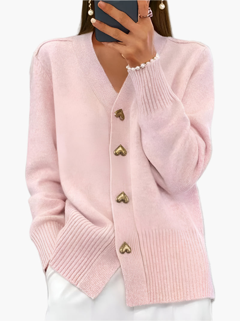 WW | Cardigan mit Herzknöpfen - Eleganter Strickpullover für Alltag und Büro