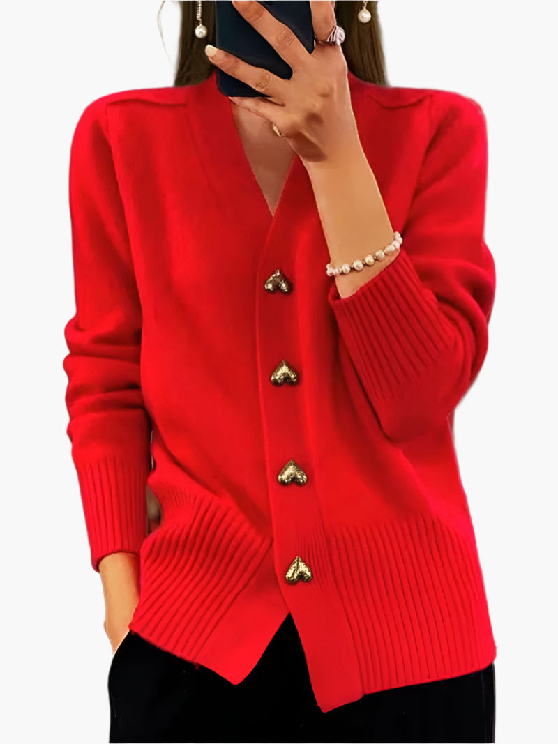 WW | Cardigan mit Herzknöpfen - Eleganter Strickpullover für Alltag und Büro