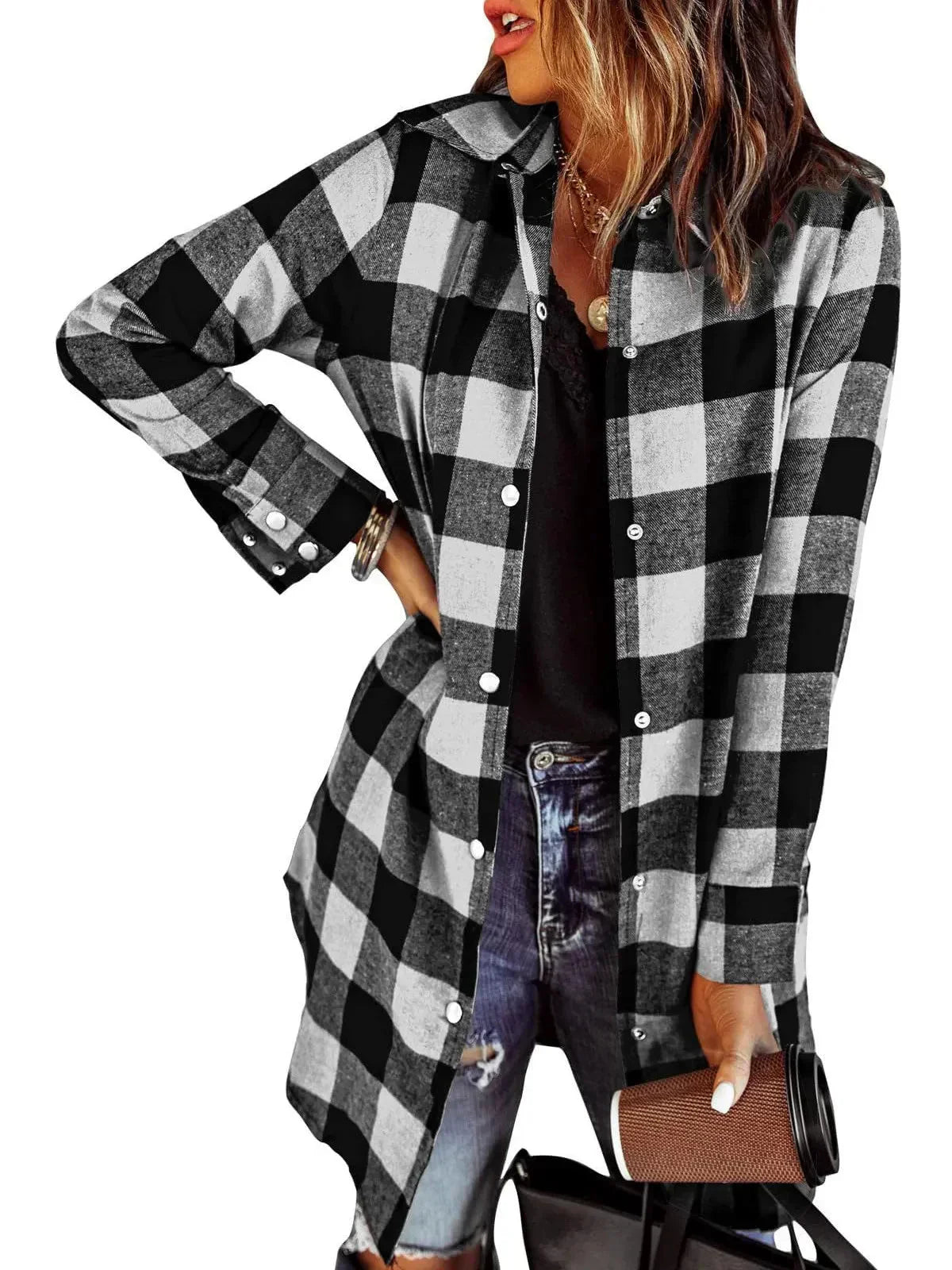 WW | Damen Karierte Jacke - Langarm