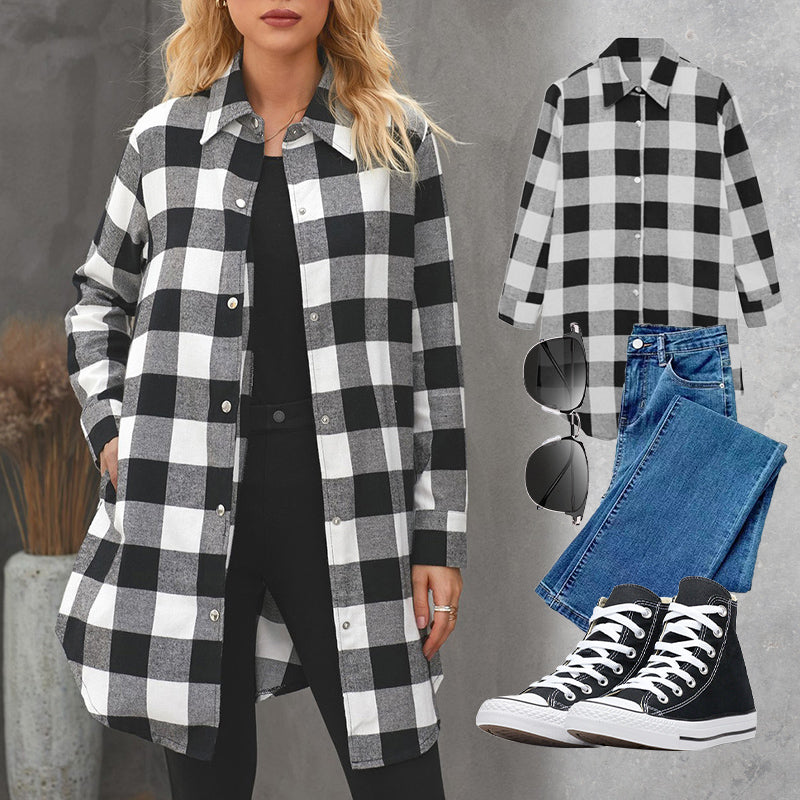 WW | Damen Karierte Jacke - Langarm