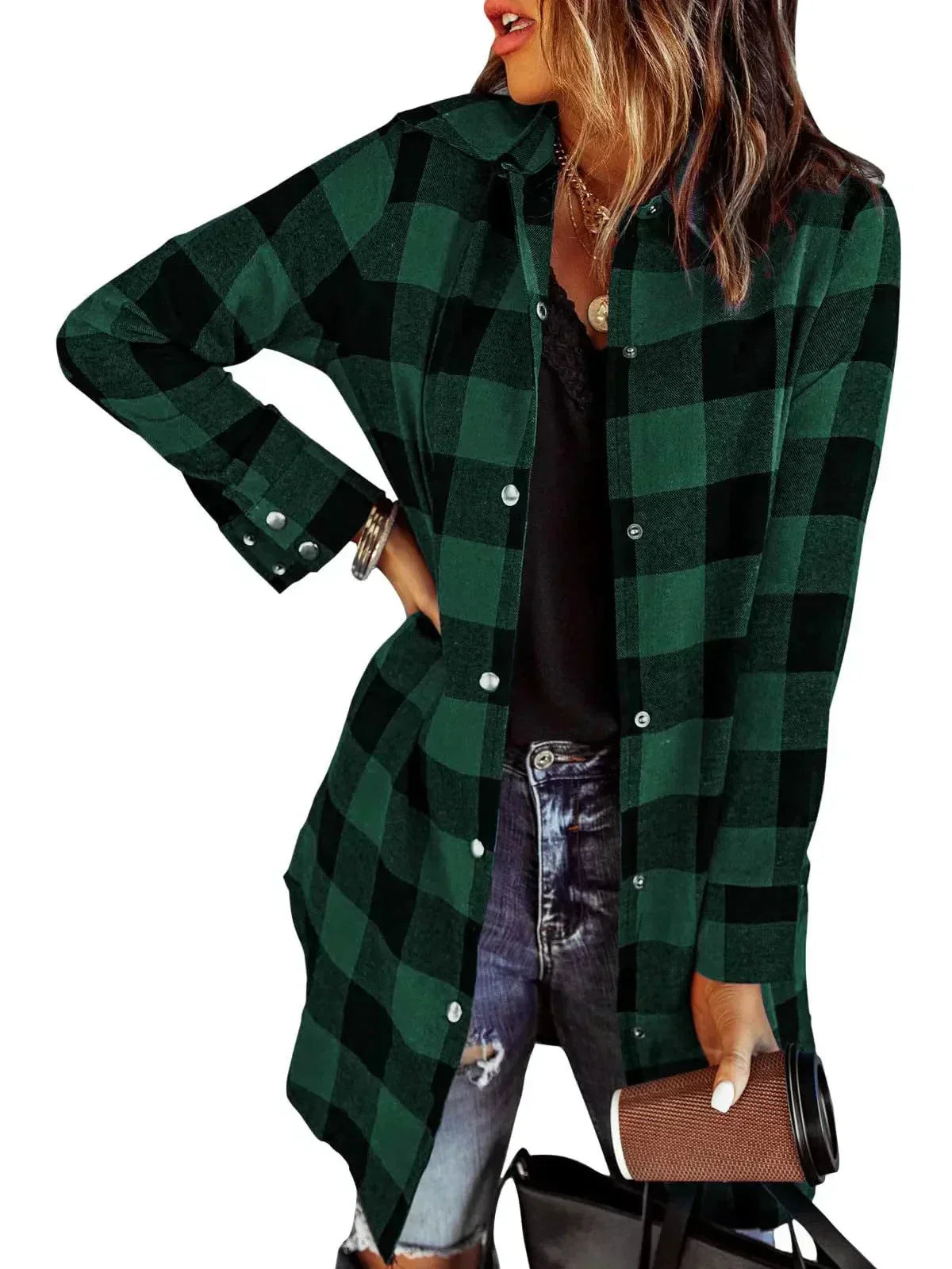 WW | Damen Karierte Jacke - Langarm